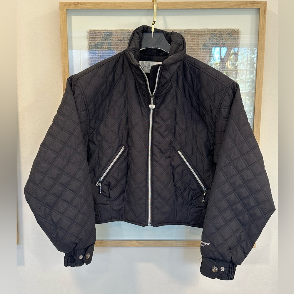 VTG Obermeyer Cropped Winter Coat Jacket Womens 8 Black Quilted Moto
